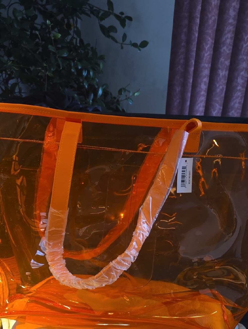 NWT Clear Orange Clinique Tote Bag Orange Trim Large Carry Dbl Handle 17x13x4 C